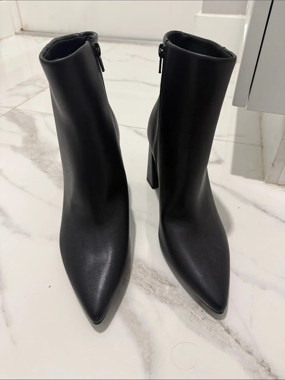 Wild Pair Women's Black Pointed Toe Block Heel Bootie